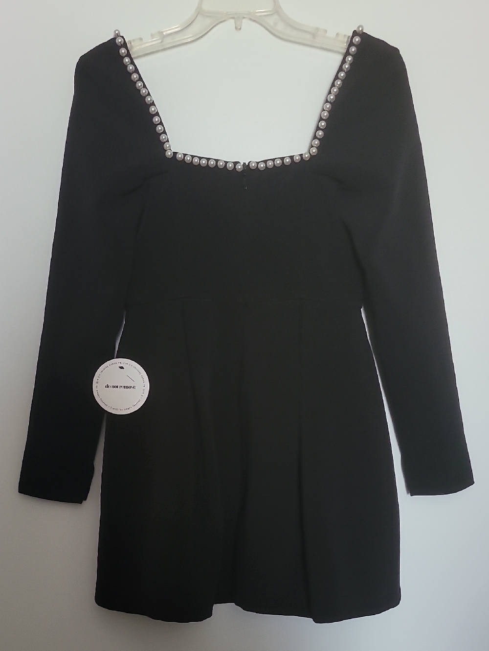 NWT Odd Muse Black Mini Dress with Pearl-Trim Square Neckline Medium - Picture 9 of 13